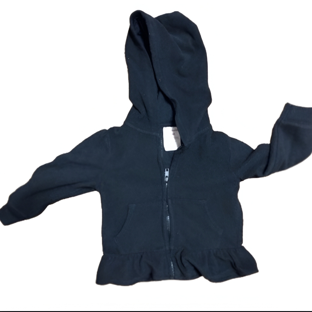 M6) Garanimals Baby Girl Hoodie 18M Black Zip-Up Fleece Jacket with Hood